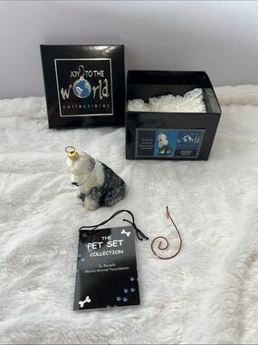 Joy To The World Old English Dog Ornament - White, Black & Gold